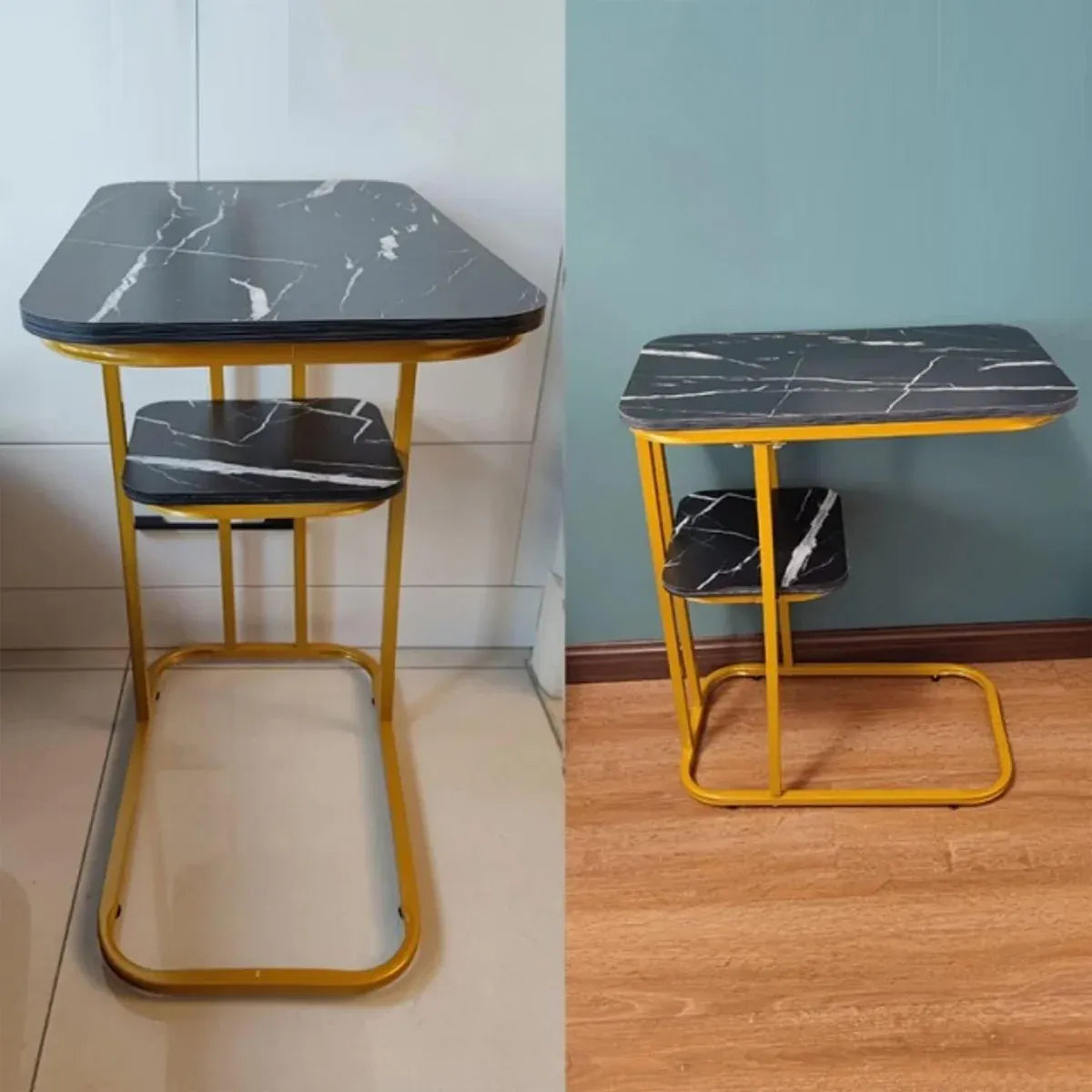 Modern Living Room Side Table 2 Tier Rounded Corners Easy Clean