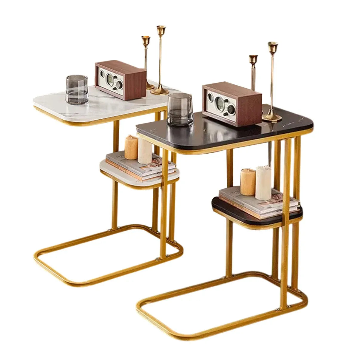 Modern Living Room Side Table 2 Tier Rounded Corners Easy Clean