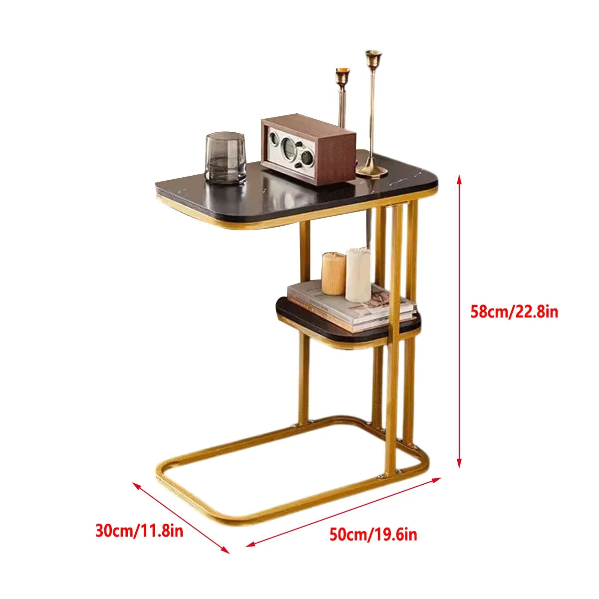 Modern Living Room Side Table 2 Tier Rounded Corners Easy Clean
