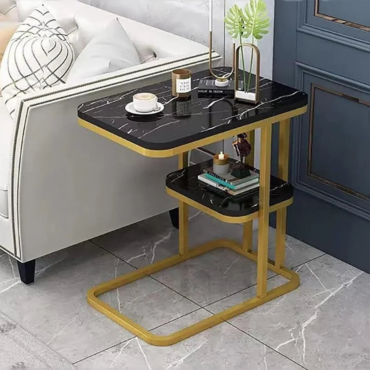 Modern Living Room Side Table 2 Tier Rounded Corners Easy Clean