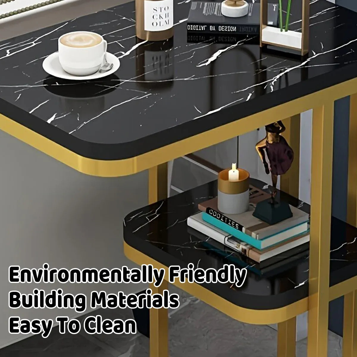 Modern Living Room Side Table 2 Tier Rounded Corners Easy Clean