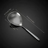 304 Stainless Steel Kitchen Colander Long Handle Noodle Dumpling Strainer Spoon - Yellow wood