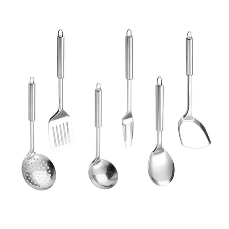 6PCS Stainless Steel Kitchen Utensil Set with Frying Spatula Colander and Spoon