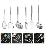6PCS Stainless Steel Kitchen Utensil Set with Frying Spatula Colander and Spoon
