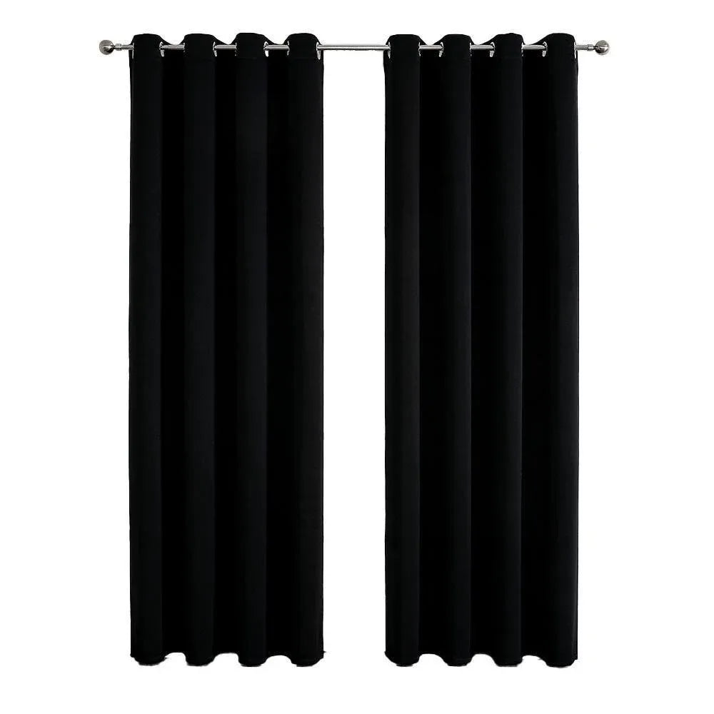 2pcs Semi Blackout Curtain Fabric Solid Colour Home Decor Drapes for Living Room - Black - 132x160cm