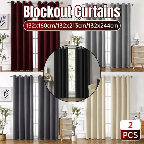 2pcs Semi Blackout Curtain Fabric Solid Colour Home Decor Drapes for Living Room - Yellow - 132x160cm
