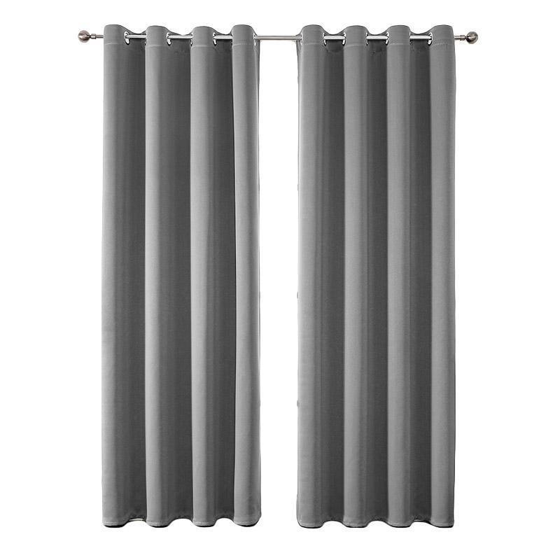 2pcs Semi Blackout Curtain Fabric Solid Colour Home Decor Drapes for Living Room - Black - 132x213cm