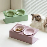 Ceramic Slanted Double Pet Bowl Cat Dog Food Water Bowl Non-Slip Feeding Dish - Purple