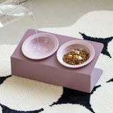 Ceramic Slanted Double Pet Bowl Cat Dog Food Water Bowl Non-Slip Feeding Dish - Purple