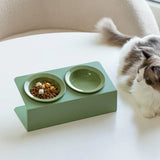 Ceramic Slanted Double Pet Bowl Cat Dog Food Water Bowl Non-Slip Feeding Dish - Purple