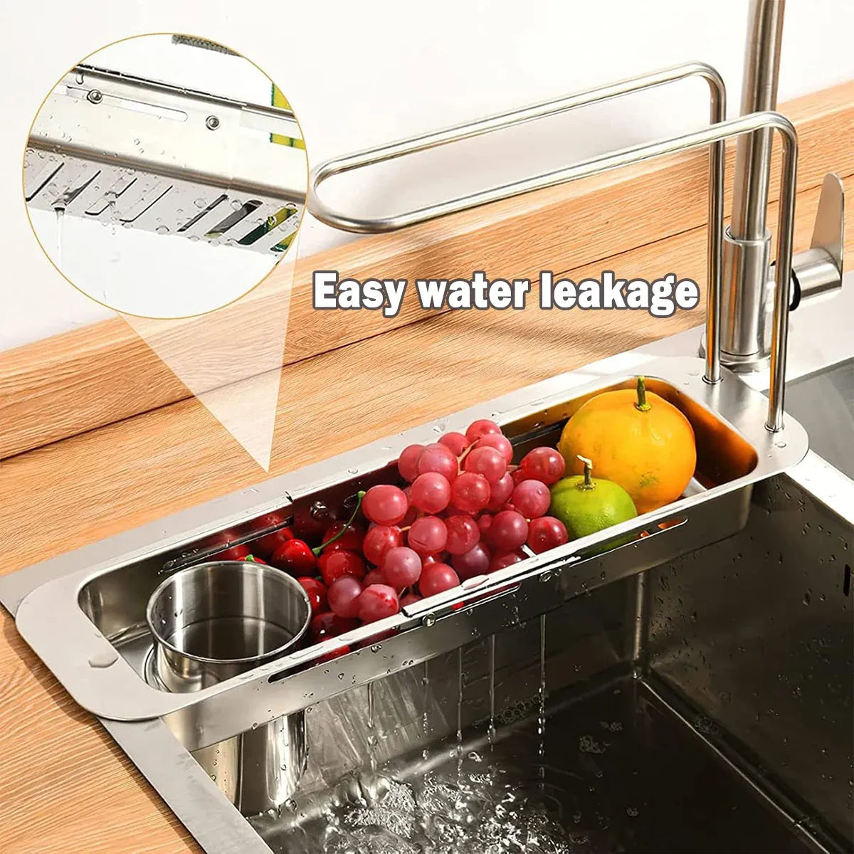 Retractable Kitchen Sink Draining Rack Water Filter Basket Storage Shelf Home - Silver