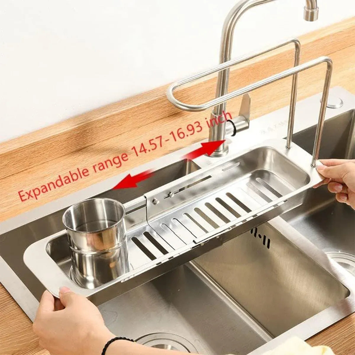 Retractable Kitchen Sink Draining Rack Water Filter Basket Storage Shelf Home - Silver