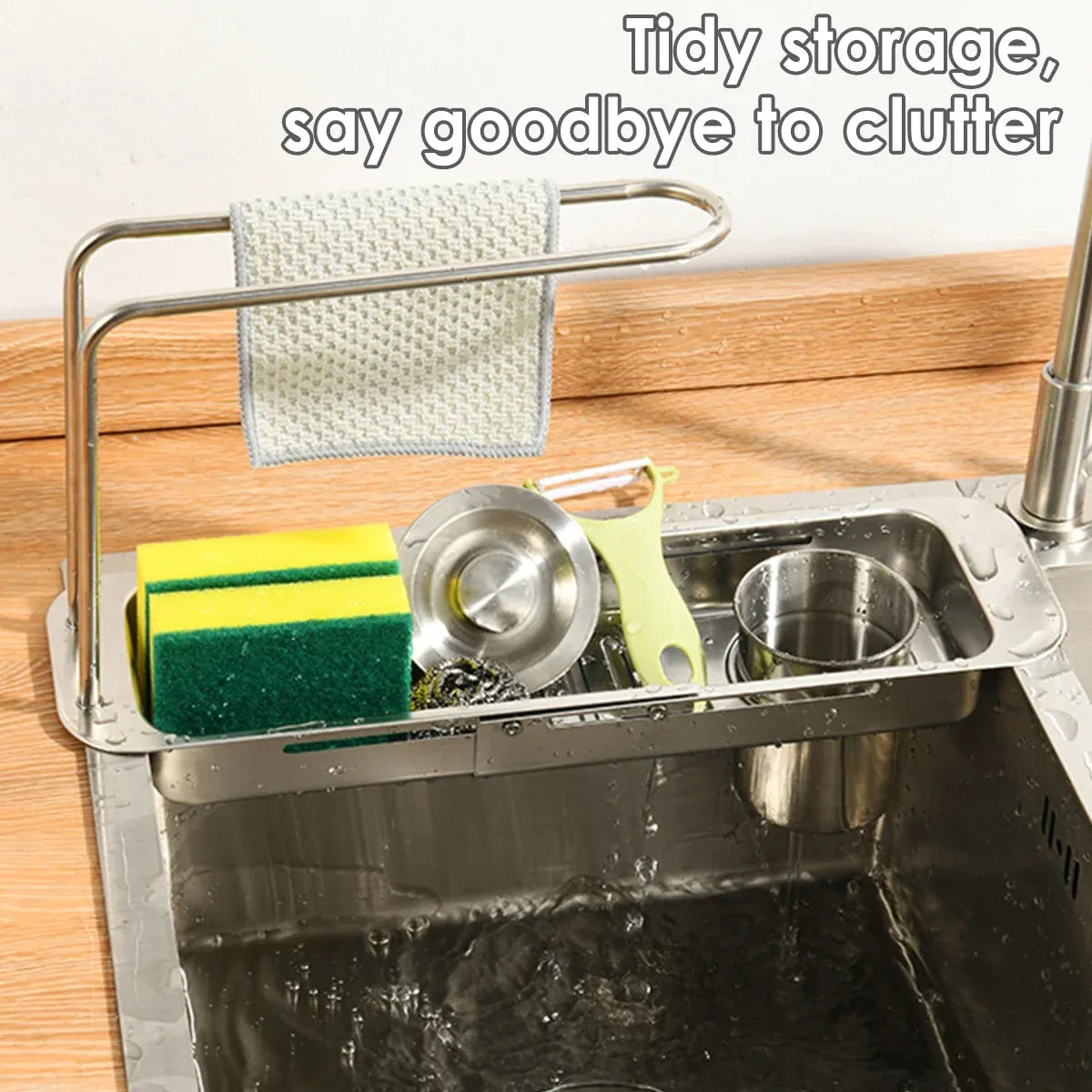 Retractable Kitchen Sink Draining Rack Water Filter Basket Storage Shelf Home - Grey