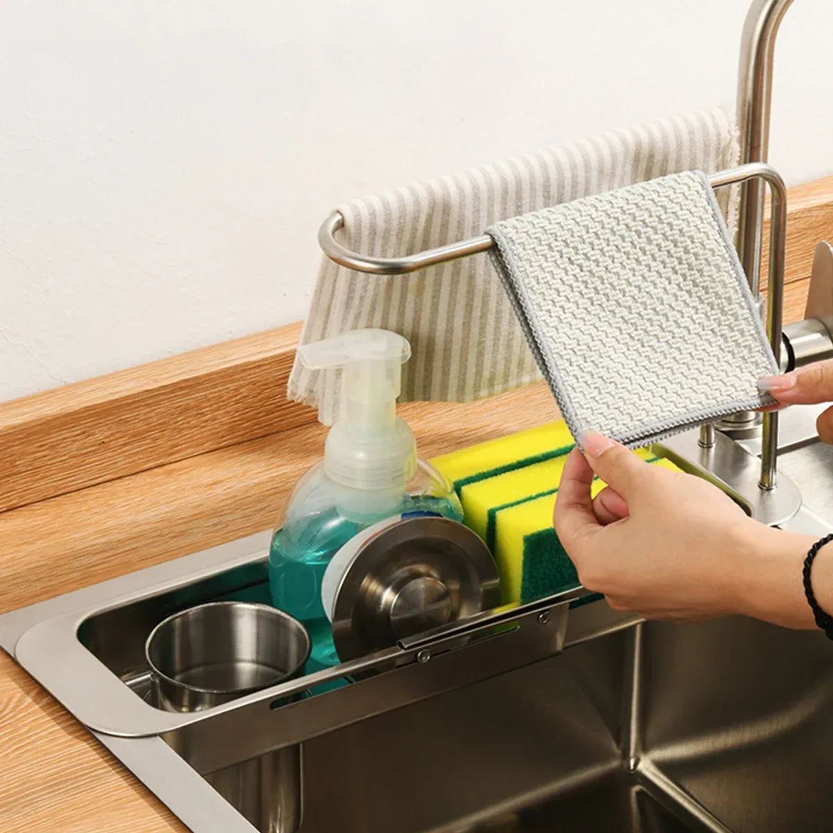 Retractable Kitchen Sink Draining Rack Water Filter Basket Storage Shelf Home - Grey