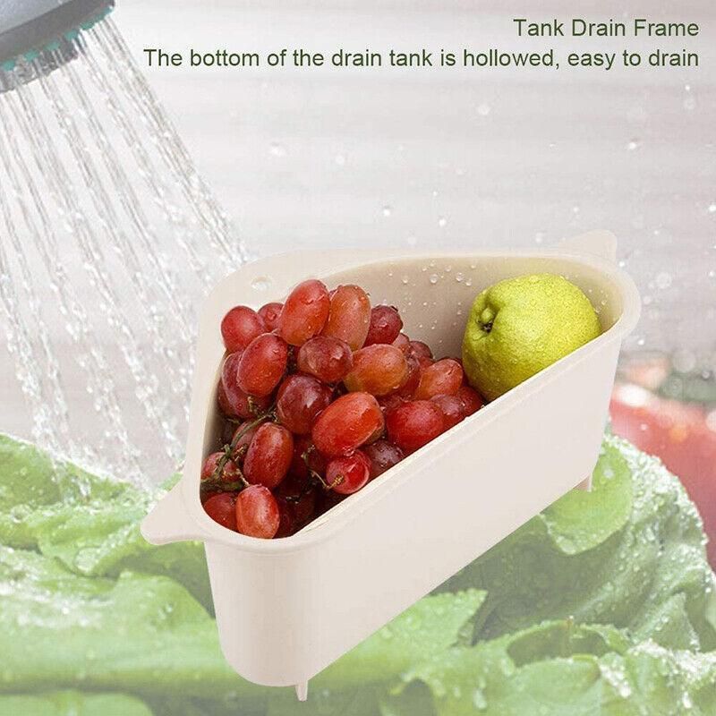 Triangle Sink Kitchen Storage Drain Basket Rack Shelf Holder Strainer Organizer - Beige