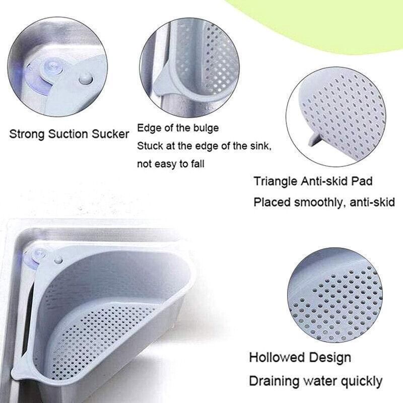 Triangle Sink Kitchen Storage Drain Basket Rack Shelf Holder Strainer Organizer - Beige