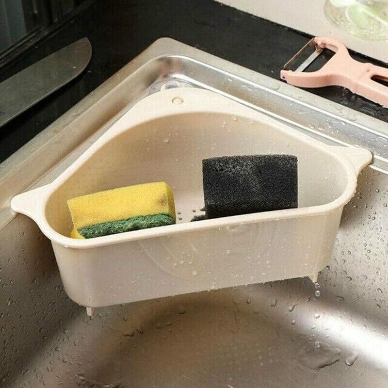 Triangle Sink Kitchen Storage Drain Basket Rack Shelf Holder Strainer Organizer - Beige