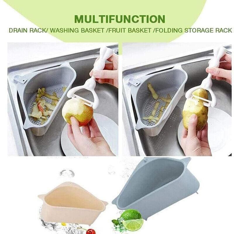 Triangle Sink Kitchen Storage Drain Basket Rack Shelf Holder Strainer Organizer - Beige