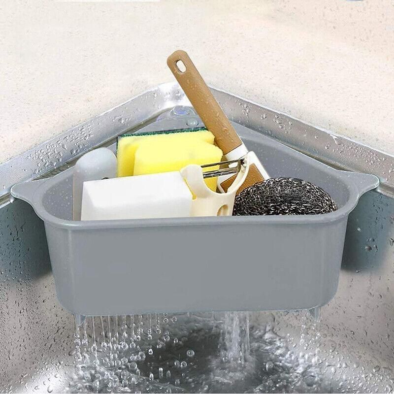 Triangle Sink Kitchen Storage Drain Basket Rack Shelf Holder Strainer Organizer - Beige