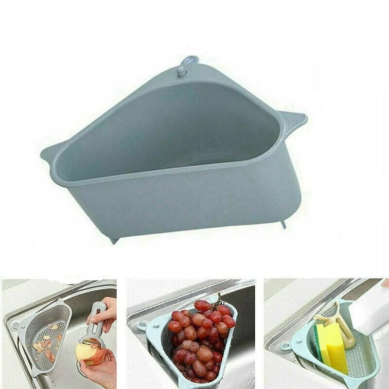 Triangle Sink Kitchen Storage Drain Basket Rack Shelf Holder Strainer Organizer - Beige