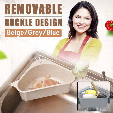 Triangle Sink Kitchen Storage Drain Basket Rack Shelf Holder Strainer Organizer - Grey