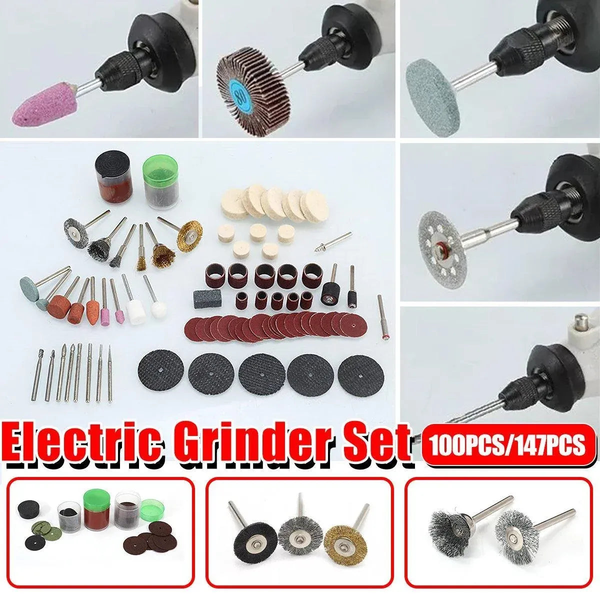 100/147pcs Electric Mill Set Accessories Grinding Cutting Drilling Tool Kit - 147Pcs(Without Grinder Pen)