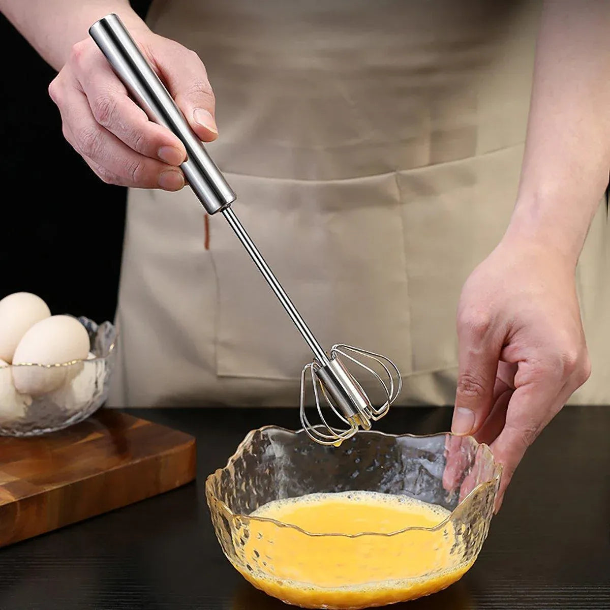 Stainless Steel Semi-Automatic Egg Beater Hand Pressed Kitchen Baking Tool - 10 Inch