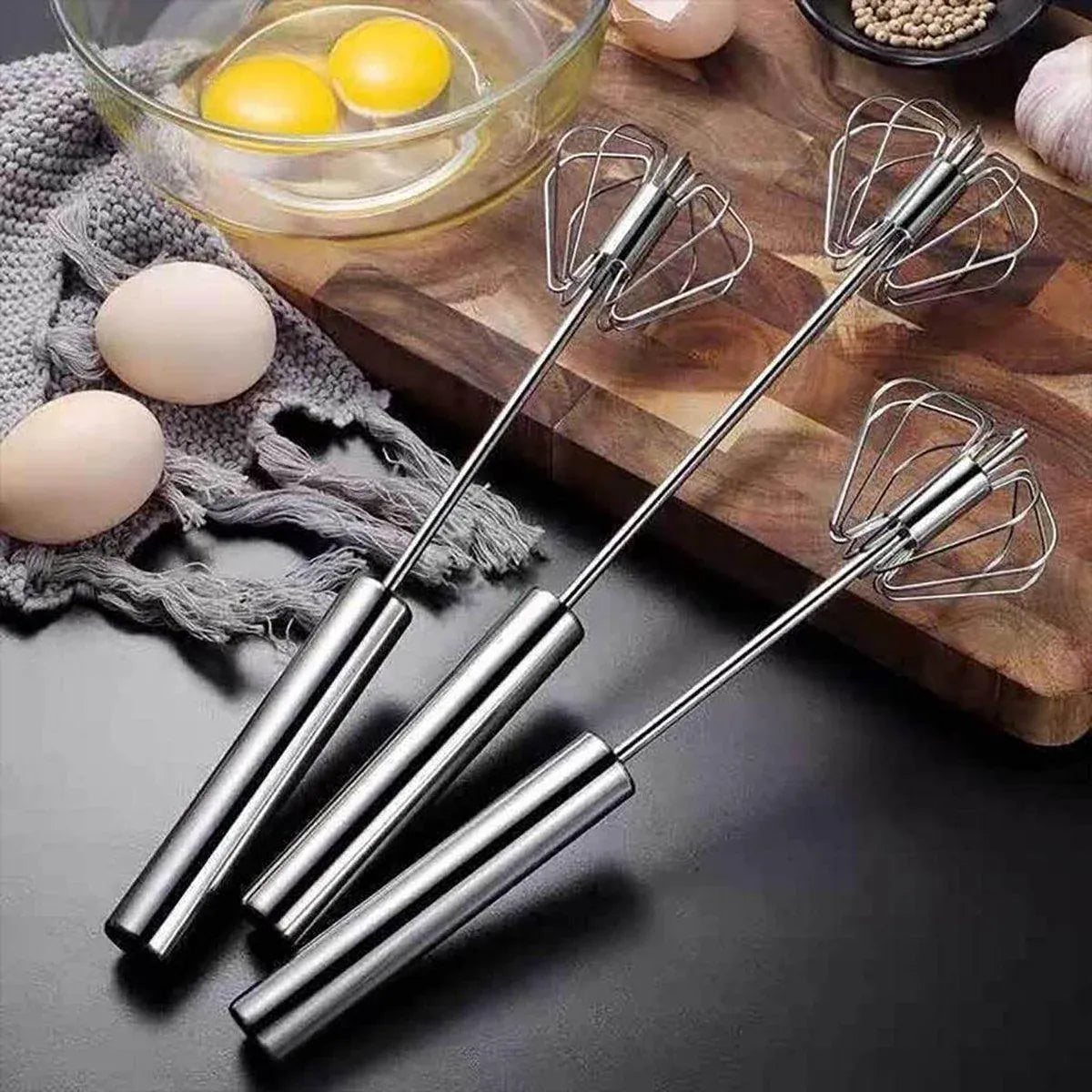 Stainless Steel Semi-Automatic Egg Beater Hand Pressed Kitchen Baking Tool - 10 Inch