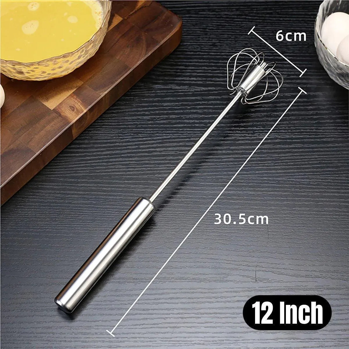 Stainless Steel Semi-Automatic Egg Beater Hand Pressed Kitchen Baking Tool - 12 Inch