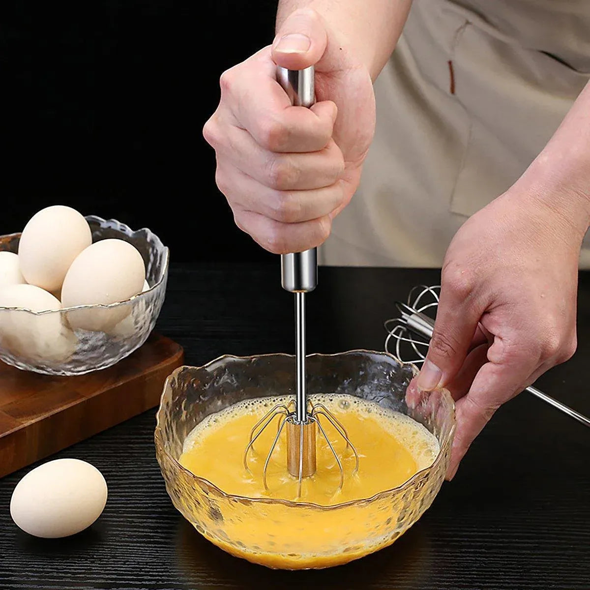 Stainless Steel Semi-Automatic Egg Beater Hand Pressed Kitchen Baking Tool - 12 Inch
