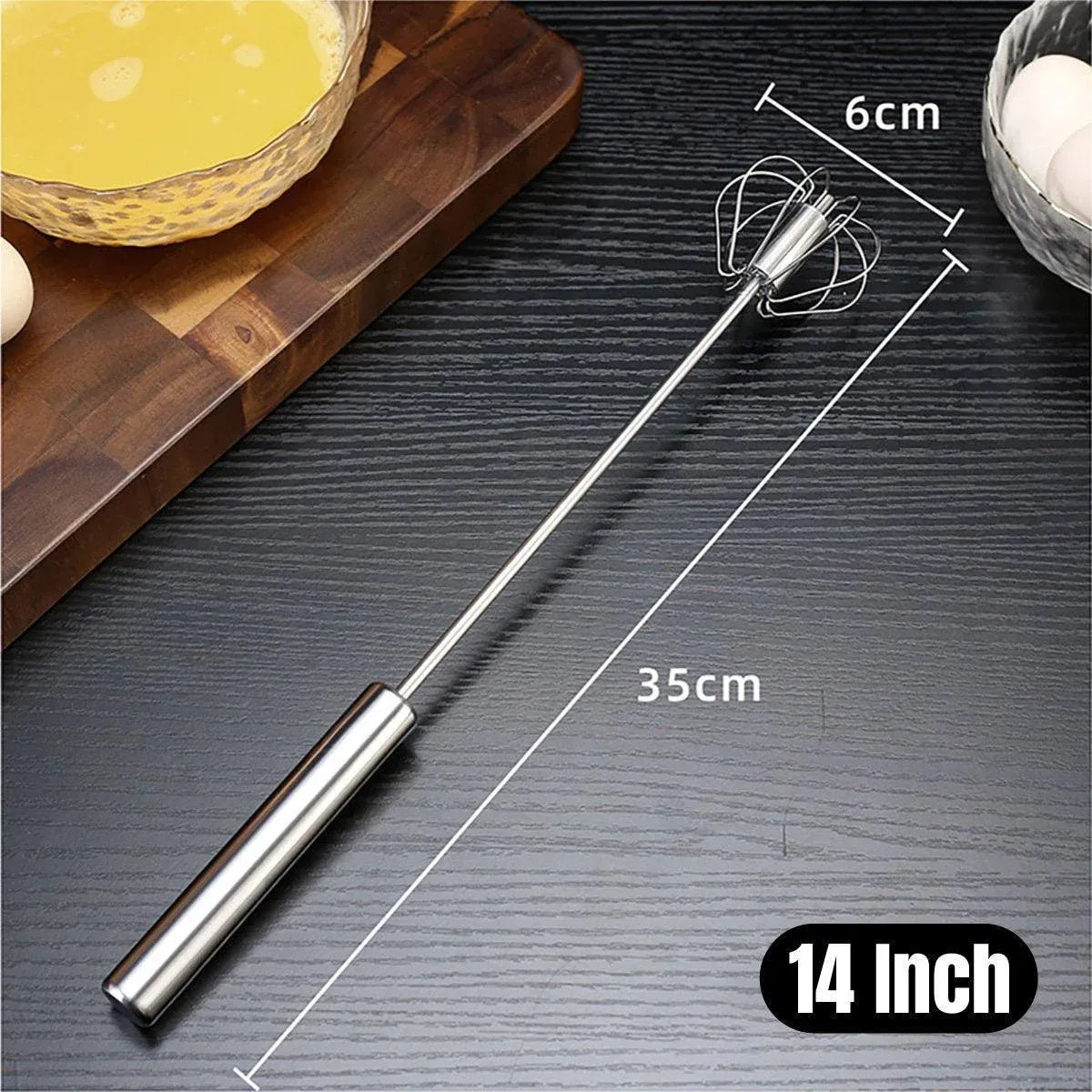 Stainless Steel Semi-Automatic Egg Beater Hand Pressed Kitchen Baking Tool - 14 Inch