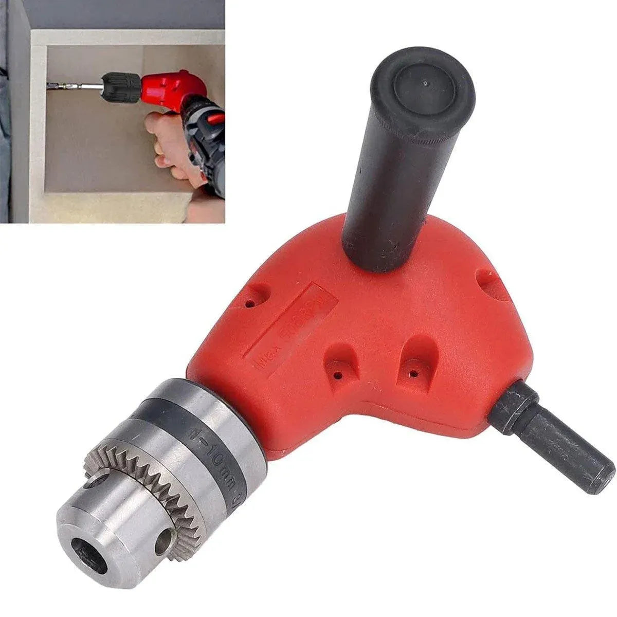 90-Degree Right Angle Drill Attachment 1/4inch Drive Adapter with Chuck Key Tools