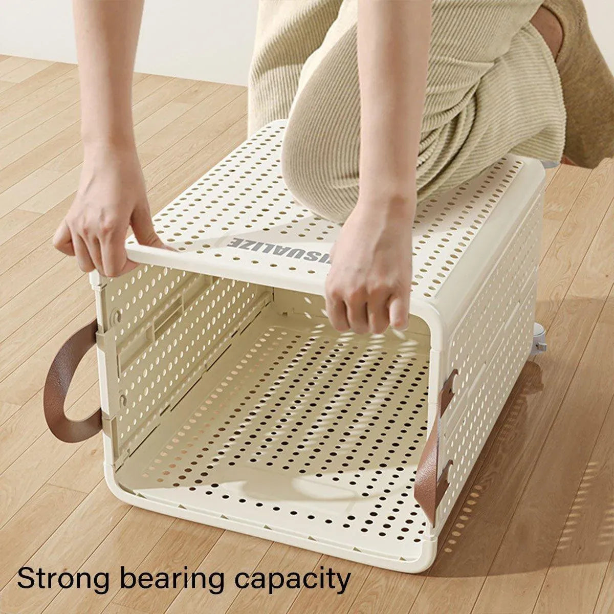Folding Portable Laundry Basket Multifunctional Storage for Bathroom Household - M-Beige