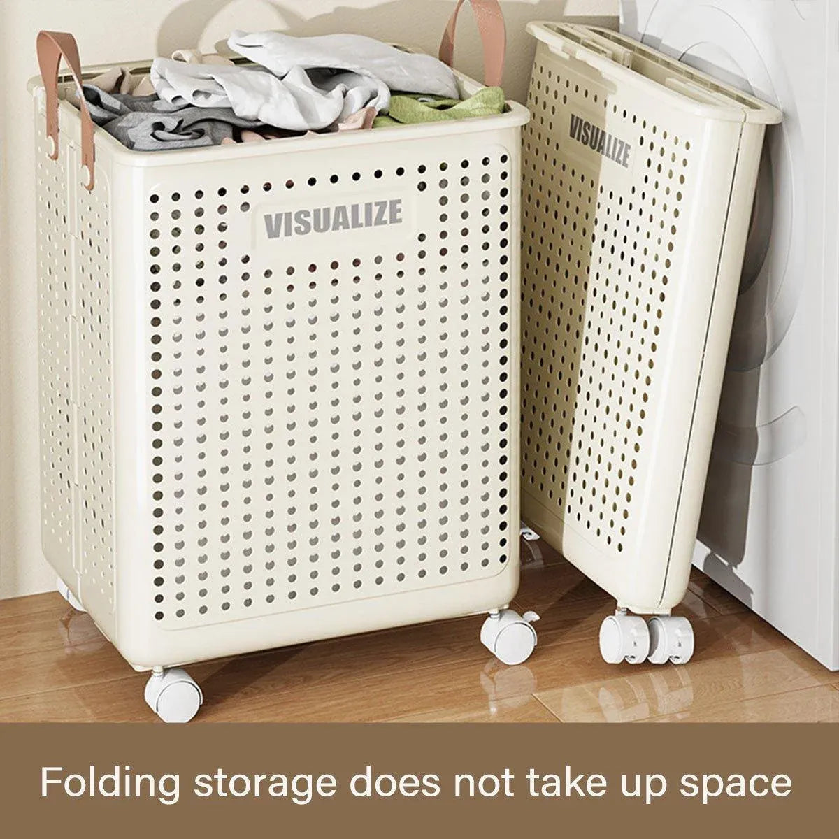 Folding Portable Laundry Basket Multifunctional Storage for Bathroom Household - M-Beige