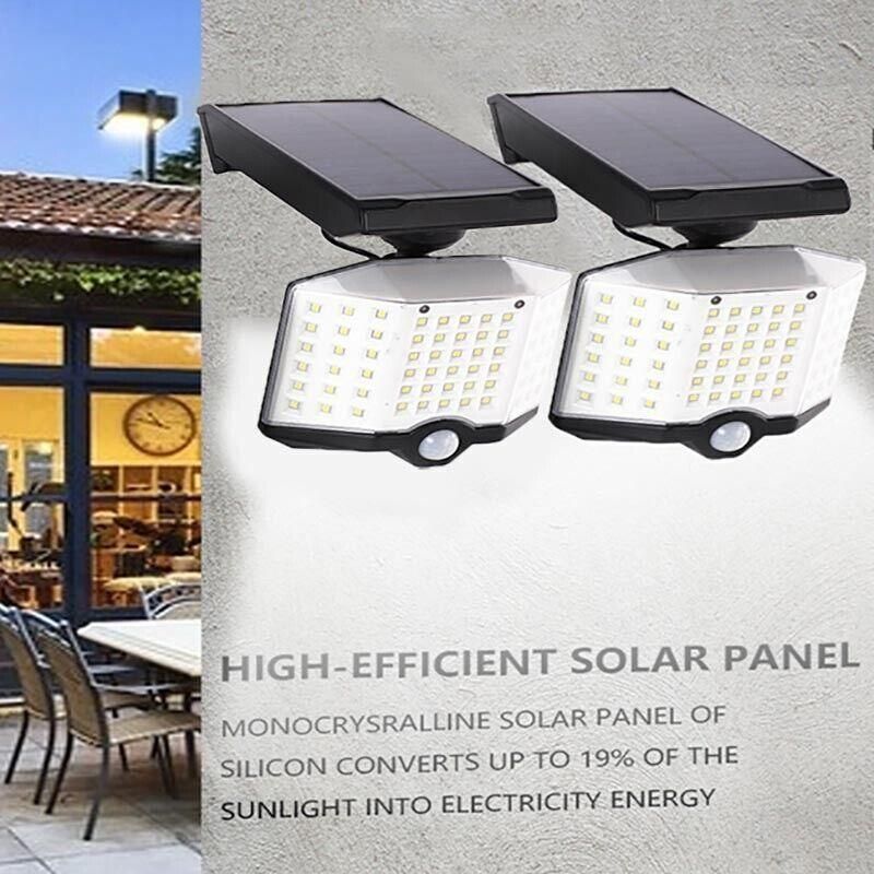 66 LED Solar Motion Sensor Light Outdoor Wall Security Lamp with 3 Heads