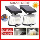 66 LED Solar Motion Sensor Light Outdoor Wall Security Lamp with 3 Heads