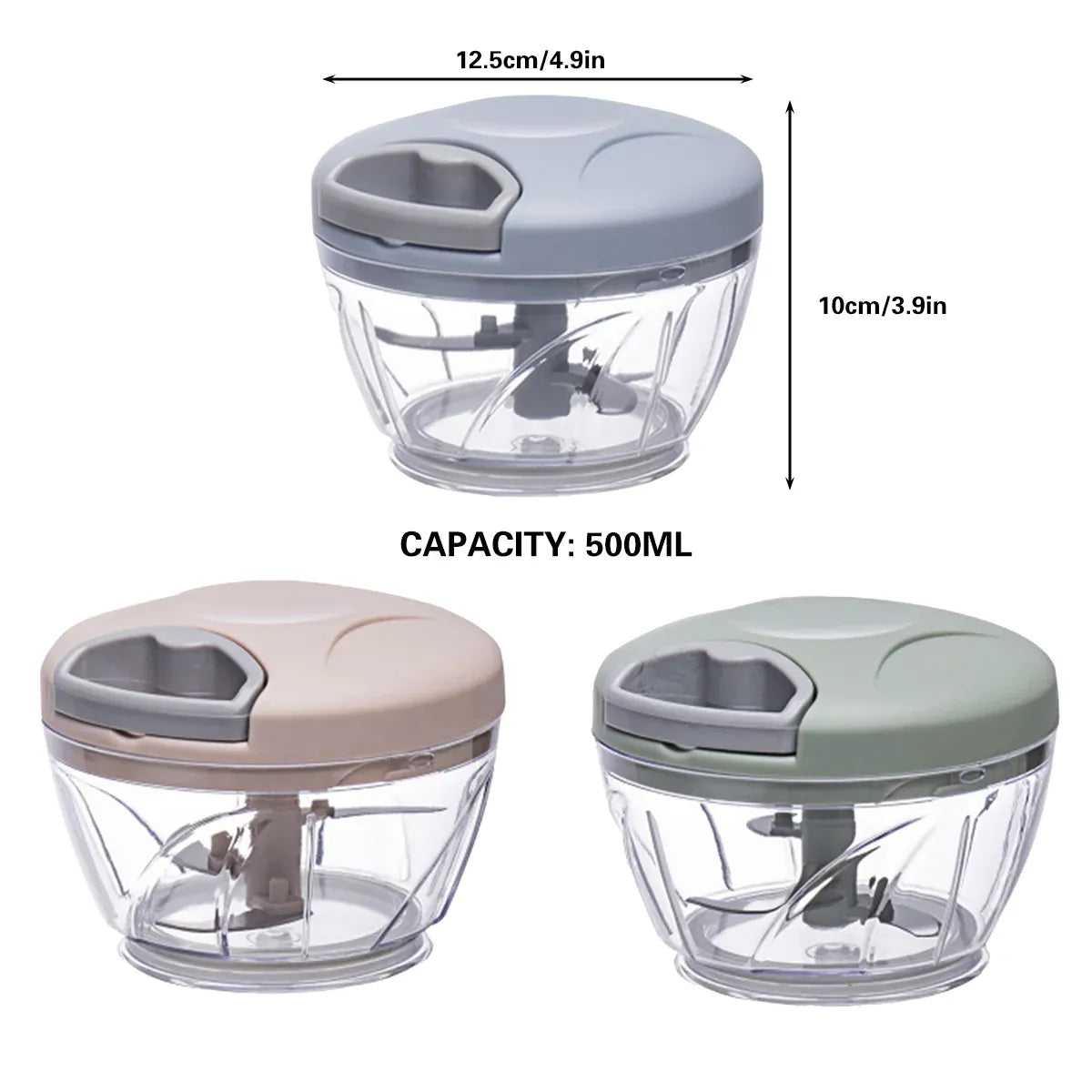 500ml Manual Meat Mincer Garlic Chopper Rotate Garlic Press Crusher Vegetable - Blue