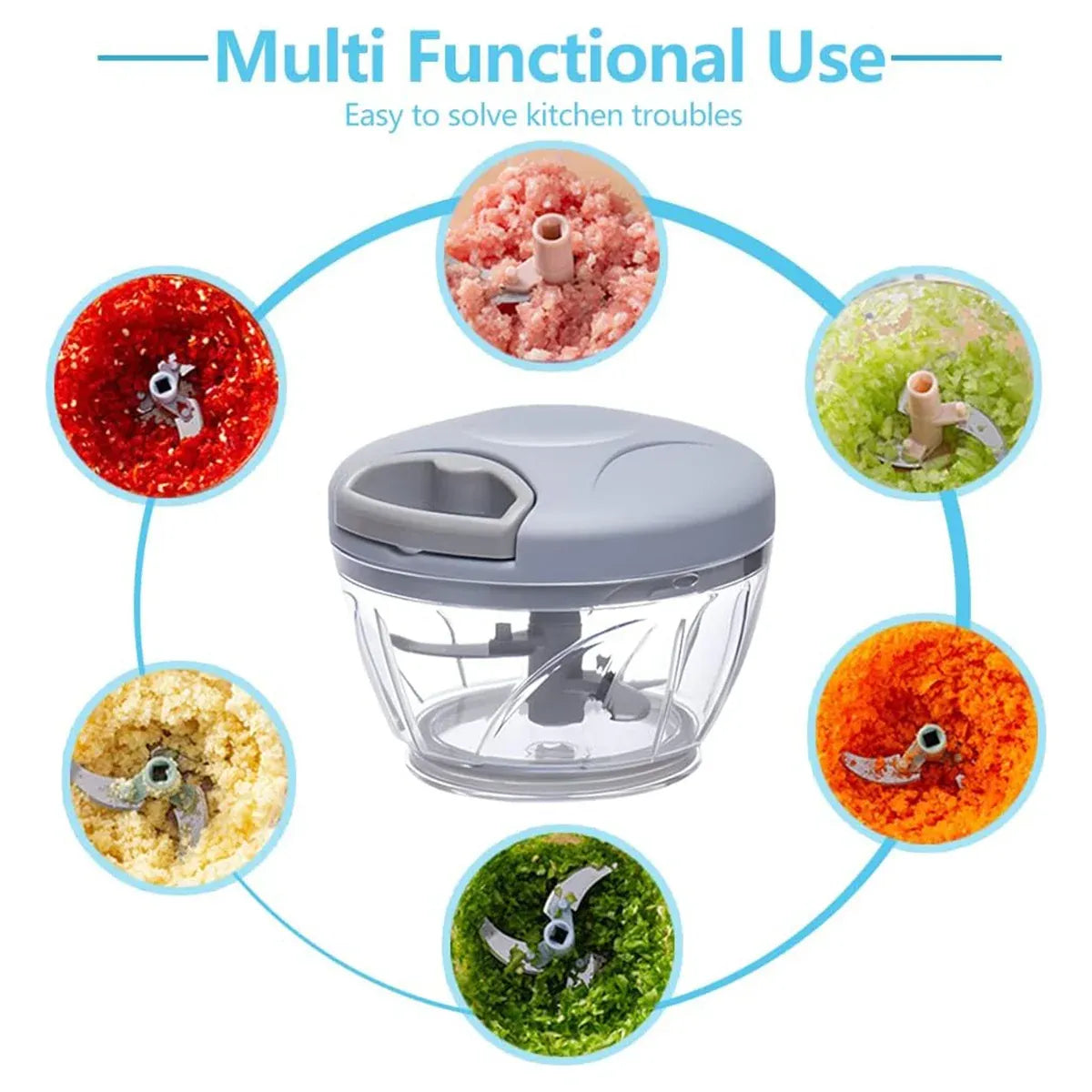 500ml Manual Meat Mincer Garlic Chopper Rotate Garlic Press Crusher Vegetable - Blue