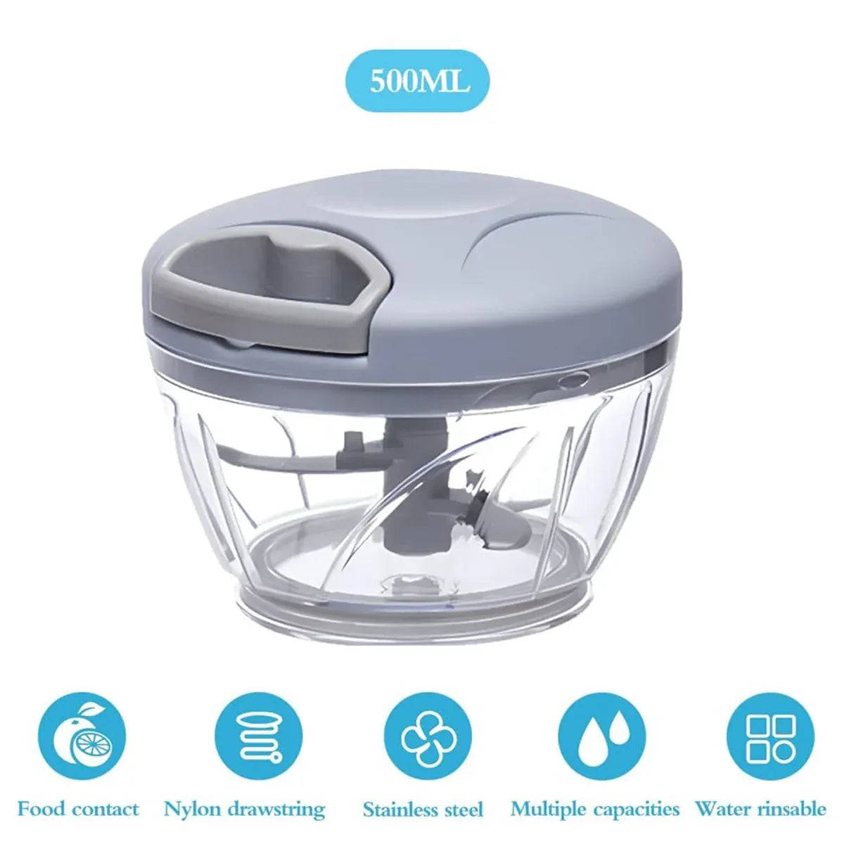 500ml Manual Meat Mincer Garlic Chopper Rotate Garlic Press Crusher Vegetable - Blue
