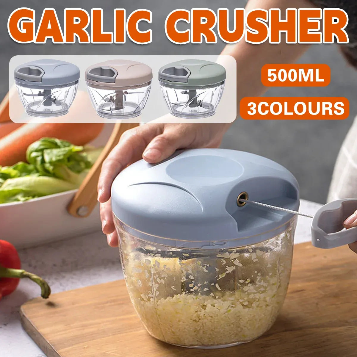 500ml Manual Meat Mincer Garlic Chopper Rotate Garlic Press Crusher Vegetable - Pink