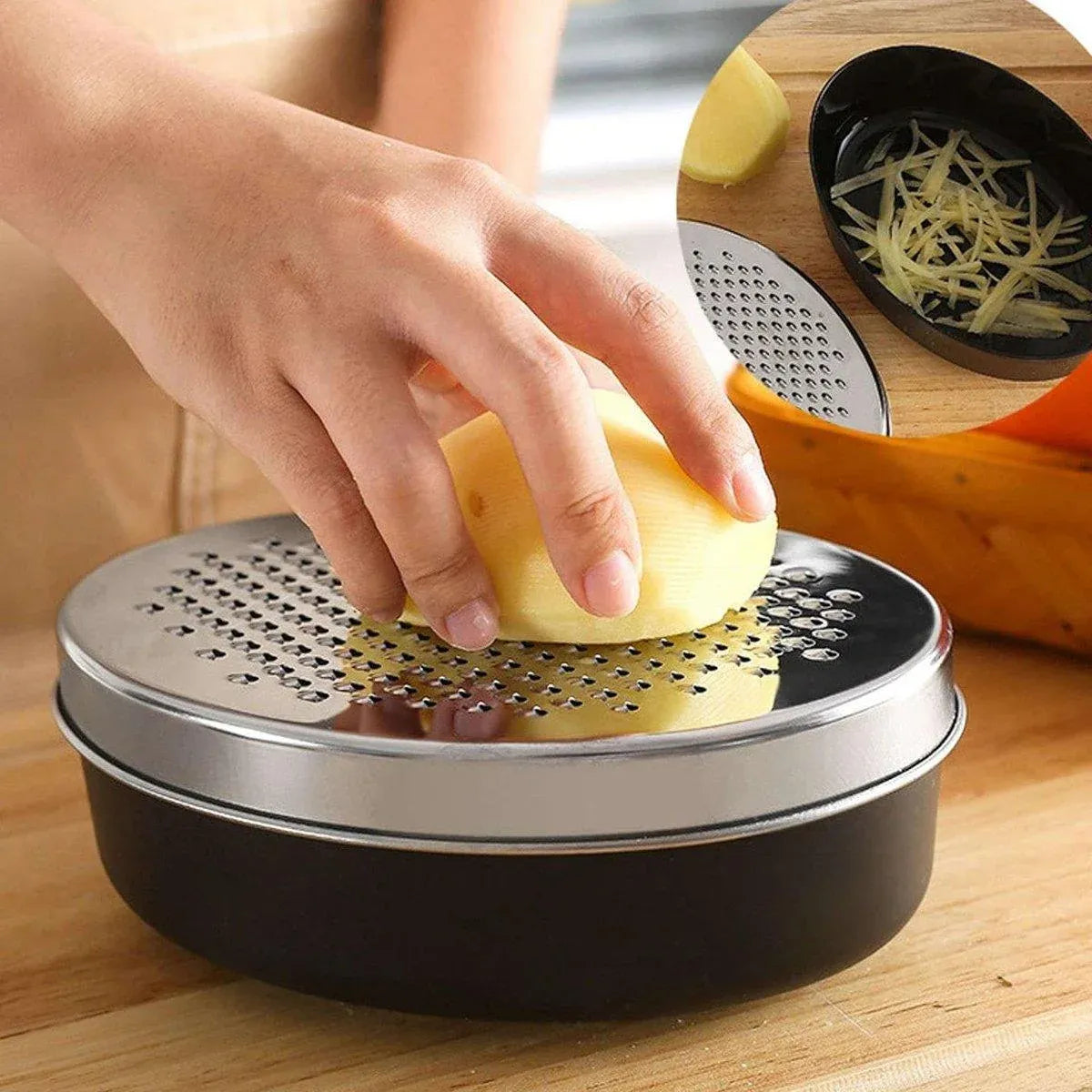 Stainless Steel Kitchen Cheese Grater with Container Storing Fruits Cheese Box - Grey