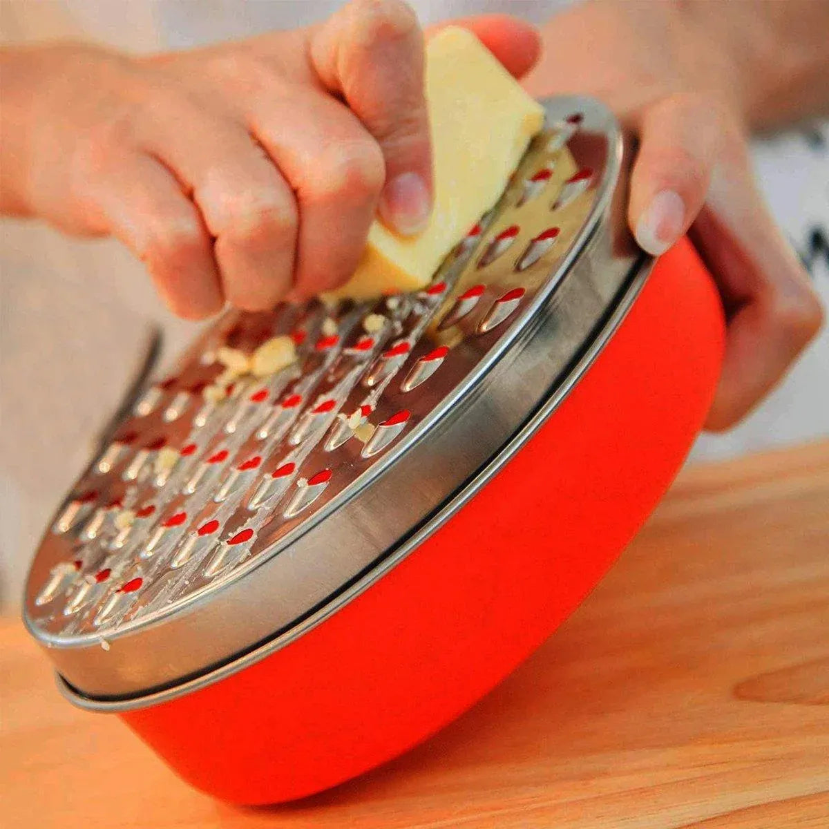 Stainless Steel Kitchen Cheese Grater with Container Storing Fruits Cheese Box - Grey