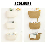 3 Layer Wall Mounted Storage Basket Hanging Organizer Rack for Household Items - Brown
