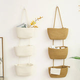 3 Layer Wall Mounted Storage Basket Hanging Organizer Rack for Household Items - Brown