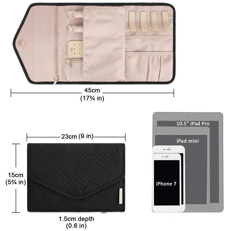Periea Travel Jewellery Roll -Jewellery Travel Pouch Portable Case Box Organiser - Black
