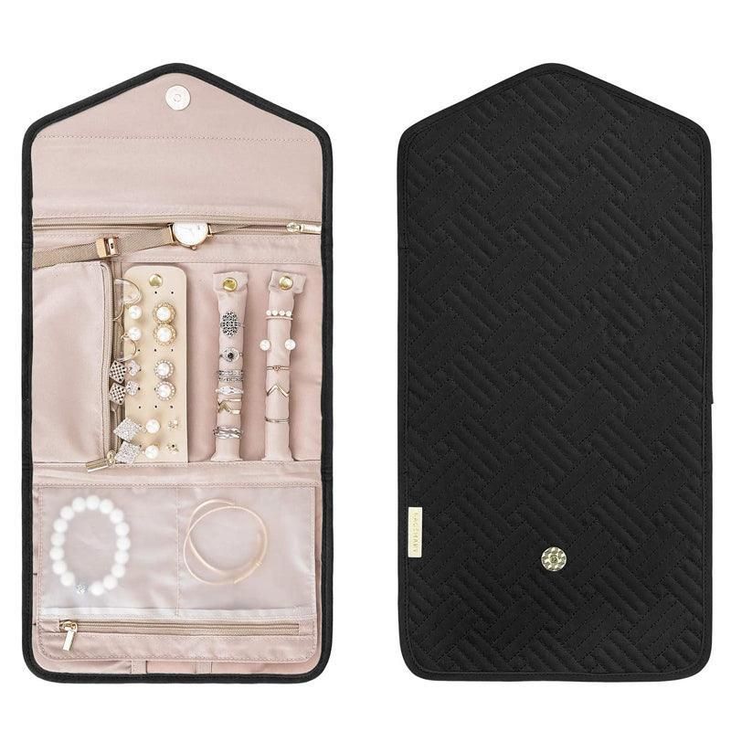 Periea Travel Jewellery Roll -Jewellery Travel Pouch Portable Case Box Organiser - Black
