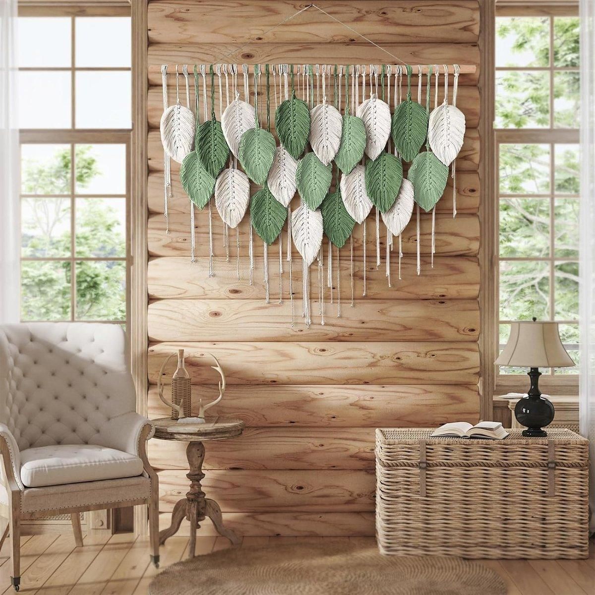 Cotton Rope Woven Leaves Tapestry Wall Hanging for Living Room Bedroom Decor