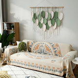 Cotton Rope Woven Leaves Tapestry Wall Hanging for Living Room Bedroom Decor