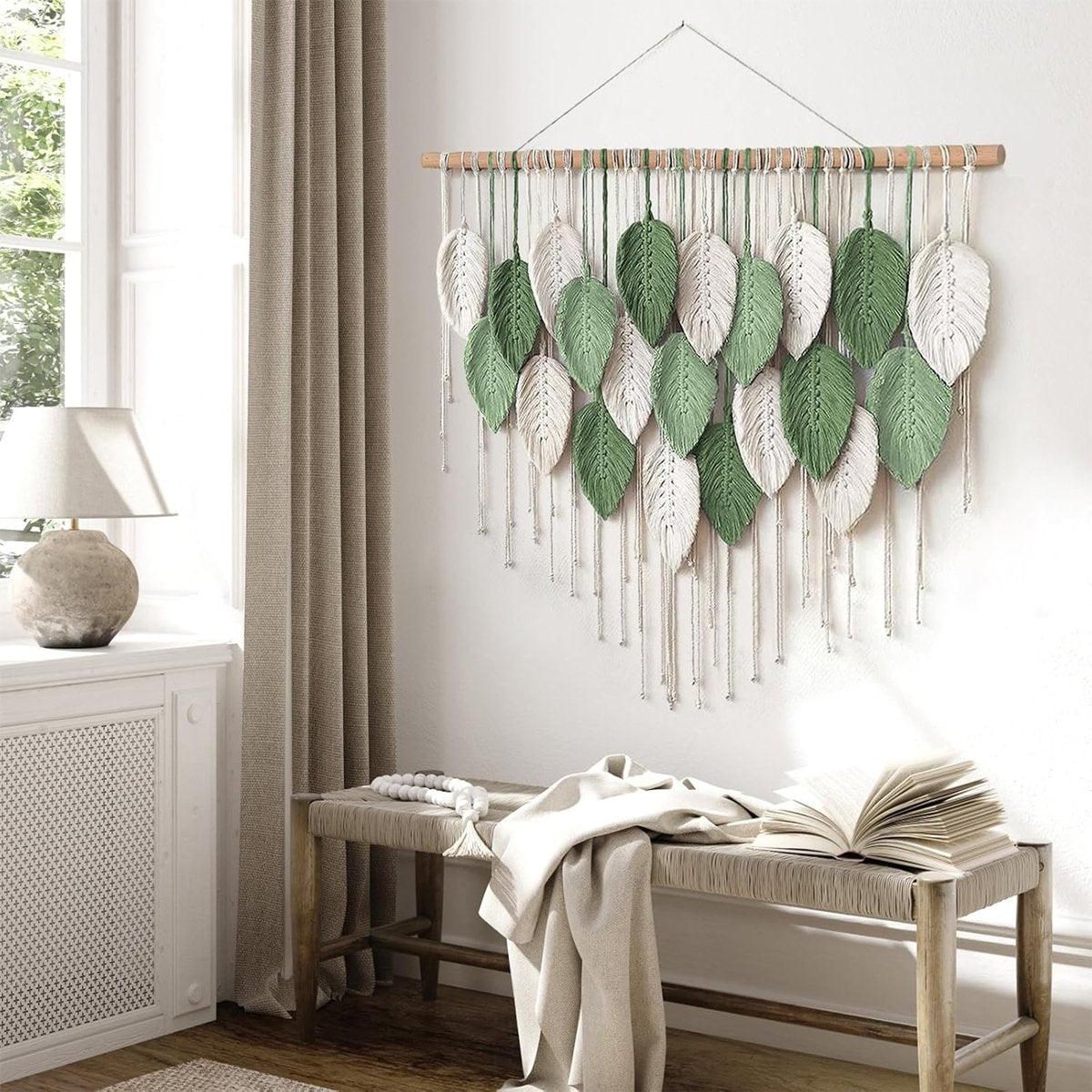 Cotton Rope Woven Leaves Tapestry Wall Hanging for Living Room Bedroom Decor