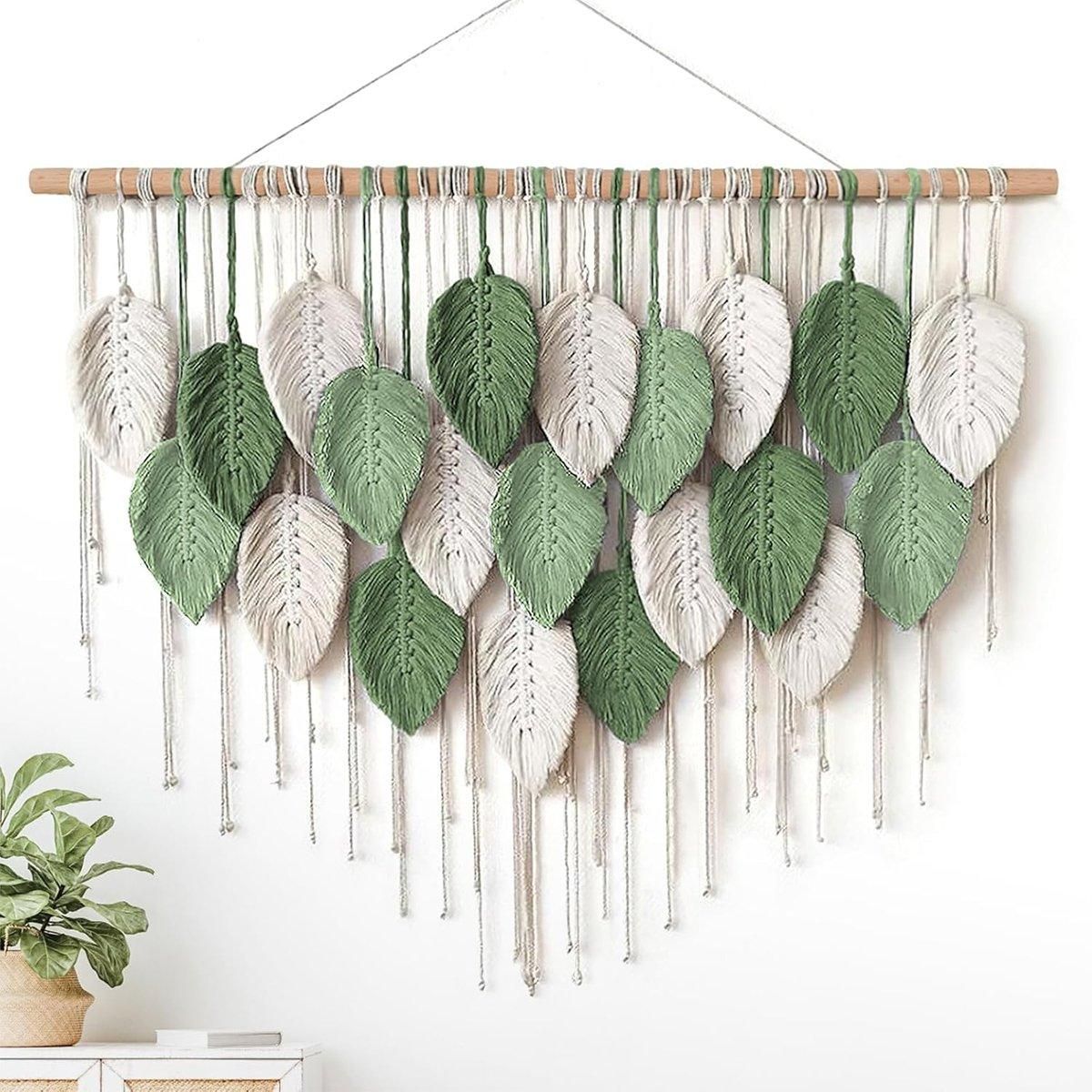 Cotton Rope Woven Leaves Tapestry Wall Hanging for Living Room Bedroom Decor